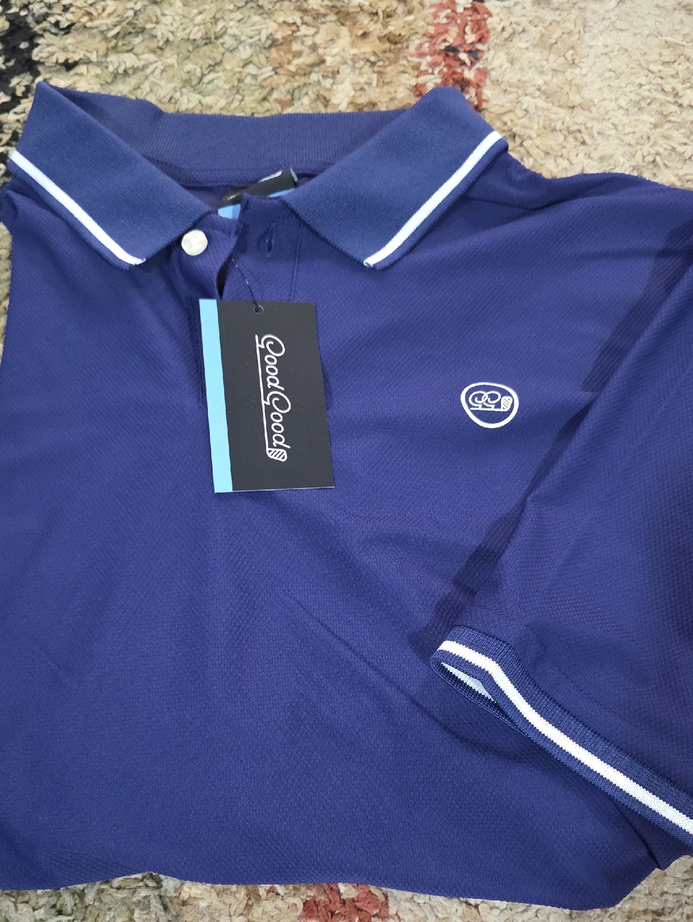 GoodGood Men’s Navy Polo with White Contrast Trim